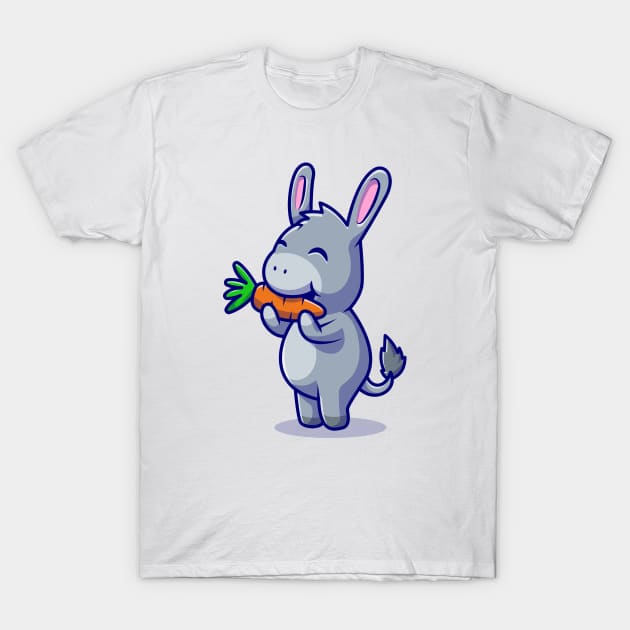 Cute Donkey Eating Carrot Cartoon Vector Icon Illustration T-Shirt by Catalyst Labs